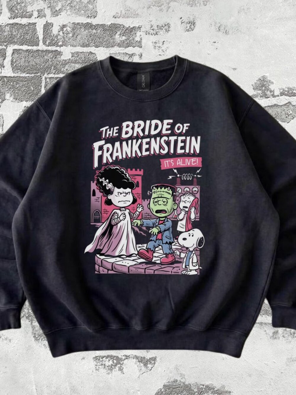 Black Snoopy Charlie Brown Frankenstein Horror Crewneck Sweatshirt